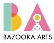 Bazooka Arts logo with the letters B and A in a mixture of pink, orange and green.