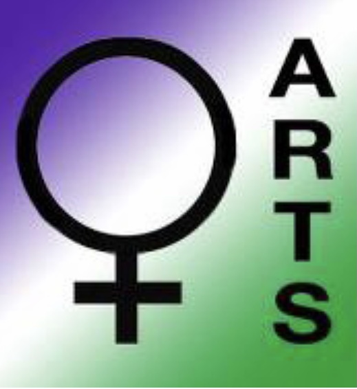 Women's Arts Association Logo with purple, white and green background and text in black.